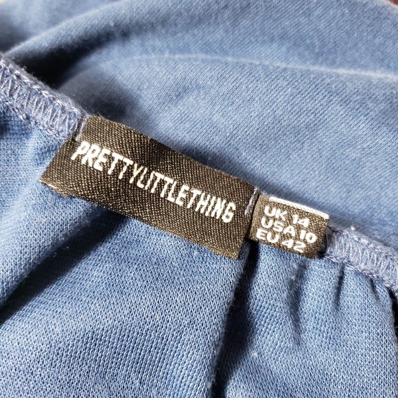 Pretty Little Thing Women's size 10 Blue Long Sleeve Off Shoulder Jumpsuit - Picture 7 of 9